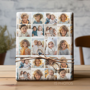 15 Photo Collage Grid - - white background Wrapping Paper
