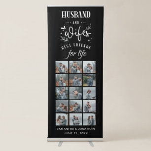 15 Photo Collage Husband & Wife Wedding Reception Retractable Banner