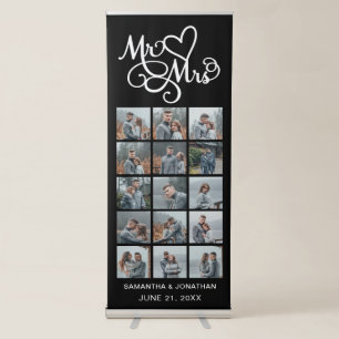 15 Photo Collage Mr. & Mrs. Wedding Reception Retractable Banner