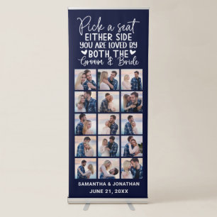 15 Photo Collage Navy Blue Welcome To Our Wedding Retractable Banner