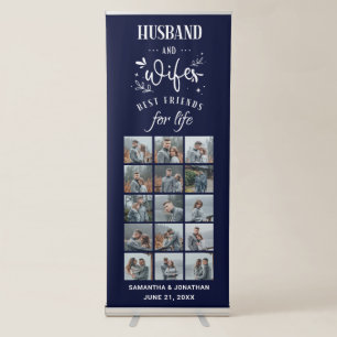 15 Photo Collage Navy Blue Welcome To Our Wedding Retractable Banner