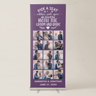 15 Photo Collage Purple Welcome To Our Wedding Retractable Banner