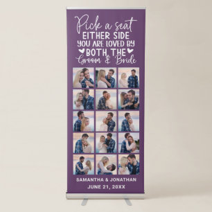 15 Photo Collage Purple Welcome To Our Wedding Retractable Banner