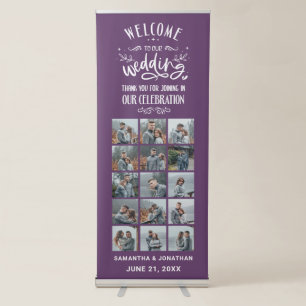 15 Photo Collage Purple Welcome To Our Wedding Retractable Banner