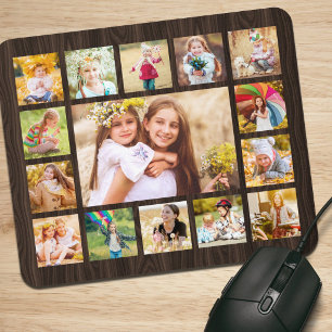 15 Photo Collage Simple Wood Rustic Mouse Mat
