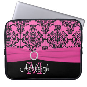 15" Pink Black White FAUX Ribbon Laptop Sleeve