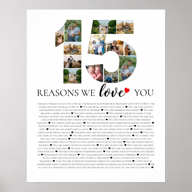 15 Reasons Why I Love You Photo Montage Poster (Front)
