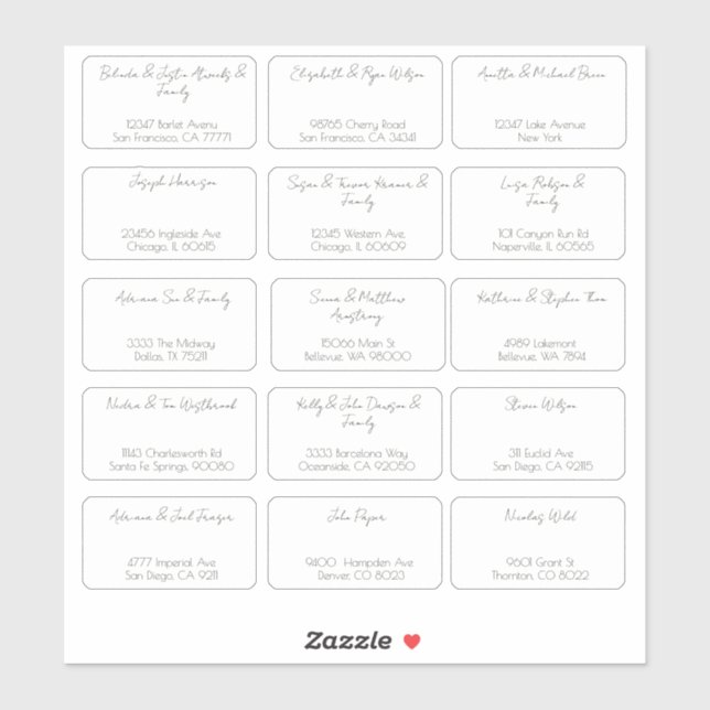15 Simple Individual Wedding Guest Name Address (Sheet)