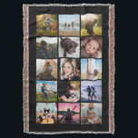 15 Square Photo Collage Keepsake Black Throw Blanket<br><div class="desc">15 square photo layout photo collage throw blanket perfect for your instagram photos, with black frames. Makes a lovely holiday gift or keepsake for a college bound child! More colours available in my store. ----------------------------template photos by---------------------------- https://unsplash.com/@thepootphotographer https://unsplash.com/@goodmood77 https://unsplash.com/@jenn_azraimages https://www.pexels.com/u/josh-willink-11499/ https://unsplash.com/@jairoalzate https://unsplash.com/@mindyop https://unsplash.com/@gcalebjones https://unsplash.com/@jimmymystic juan galafa unsplash (removed) https://pixabay.com/no/users/3194556-3194556/ https://unsplash.com/@jwwhitt...</div>