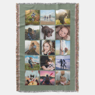 15 Square Photo Collage Keepsake Sage Throw Blanket