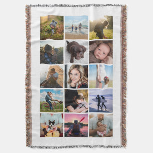 15 Square Photo Collage Keepsake White Throw Blanket