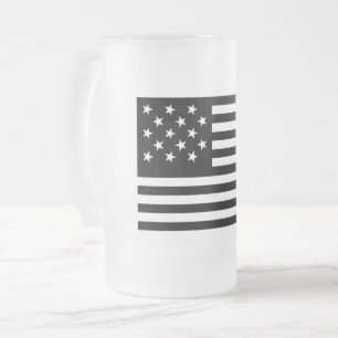 15 Star Us Flag Frosted Glass Beer Mug