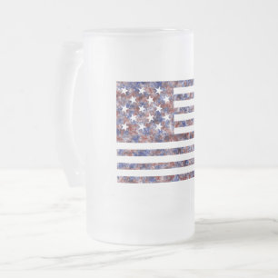 15 Star Us Flag Frosted Glass Beer Mug