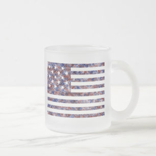 15 Star Us Flag Frosted Glass Coffee Mug