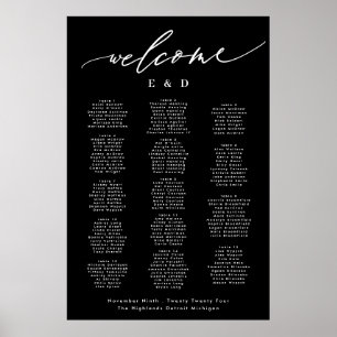 15 table Black Calligraphy Wedding Welcome Seating Poster