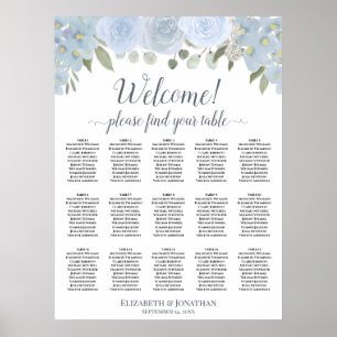 15 Table Dusty Blue Grey Roses Seating Chart