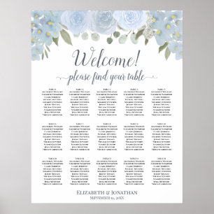 15 Table Dusty Blue Grey Roses Seating Chart