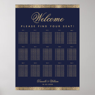 15 Table Elegant Navy Blue Gold Seating Chart