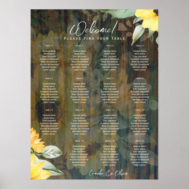 15 Table Rustic Wood SUNFLOWERS PHOTO SEATING Poster (Front)