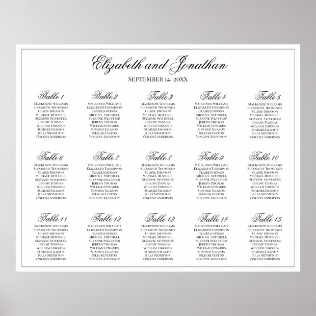 15 Table Simple Elegant Wedding Seating Chart (Front)