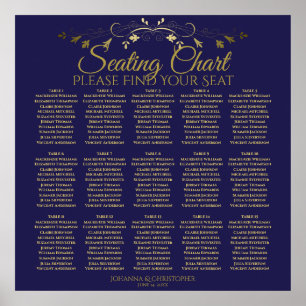 15 Table Simple Gold & Navy Wedding Seating Chart