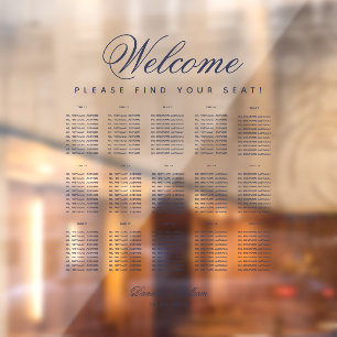 15 Table Transparent Seating Chart - Blue Script Window Cling