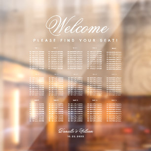 15 Table Transparent White Script Seating Chart  Window Cling