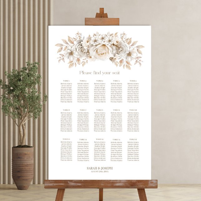 15 Table White Floral Wedding Seating Chart (Creator Uploaded)