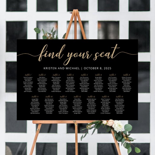 15 Tables Find Your Seat Black Seating Chart Plan (Creator Uploaded)