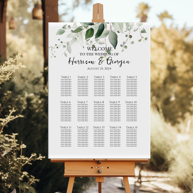 15 tables greenery elegant wedding seating chart (Creator Uploaded)