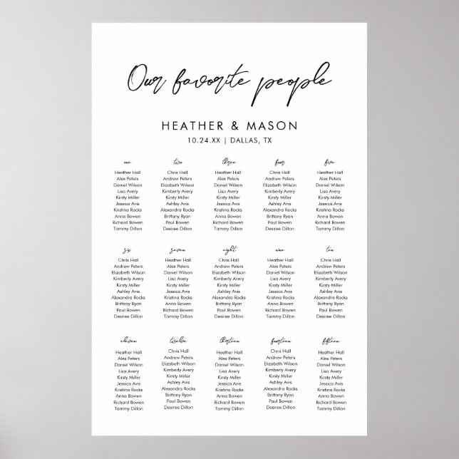 15 Tables Our Favourite People Wedding Seating Poster (Front)