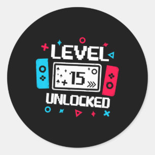 15 Unlocked Gamer 15th Birthday Gift Video Game Lo Classic Round Sticker