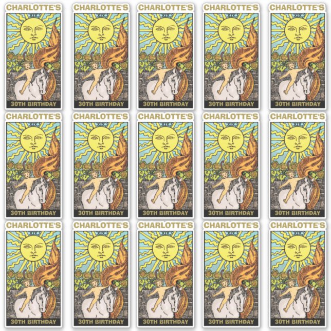 15 x 30th Birthday Sun Tarot Card Name & Photo (Front)