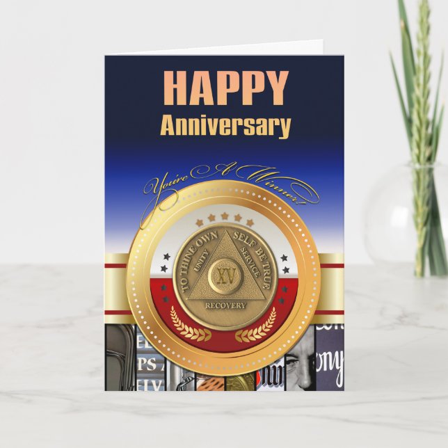 15 Year AA Anniversary Coin You're A Winner Award Card (Front)