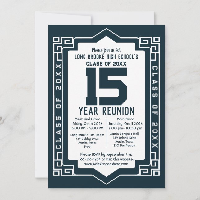  15 Year High School Class Reunion Art Deco Design Invitation (Front)