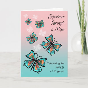 15 Year Miracle Clean and Sober Birthday Butterfly Card