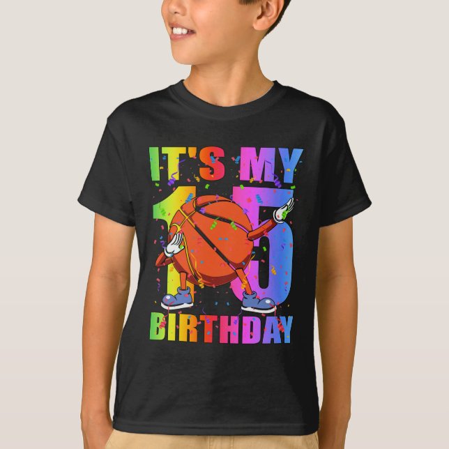 15 Year Old 15th Basketball Birthday Party Theme B T-Shirt (Front)