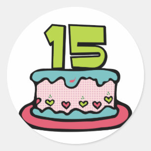 15 Year Old Birthday Cake Classic Round Sticker