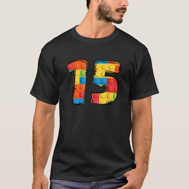 15 Year Old Blocks Building Master Builder 15th Bi T-Shirt (Front)
