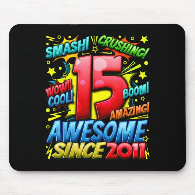 15 Year Old For Boys 15th Birthday Boy 15 Year Old Mouse Mat (Front)