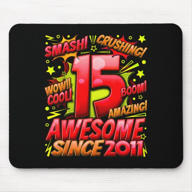 15 Year Old For Boys 15th Birthday Boy 15 Year Old Mouse Mat (Front)