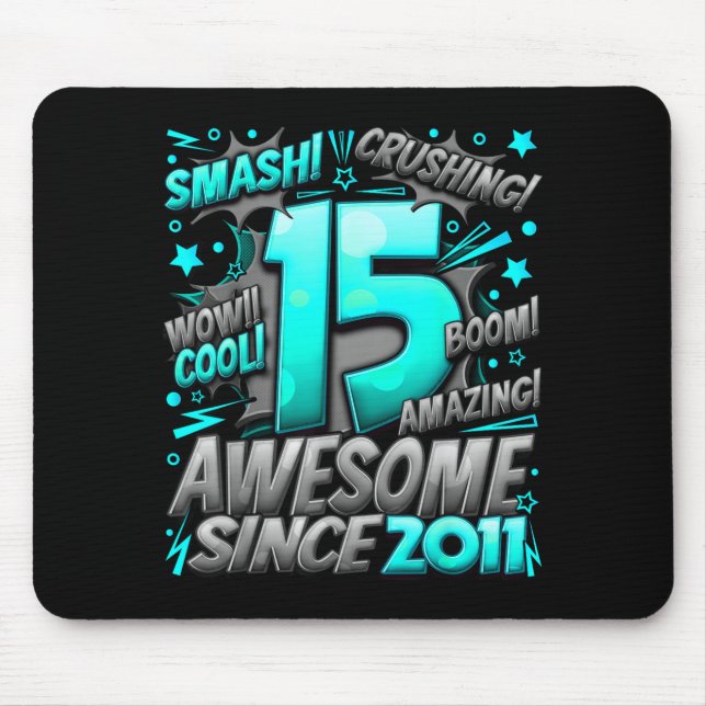 15 Year Old For Boys 15th Birthday Boy 15 Year Old Mouse Mat (Front)