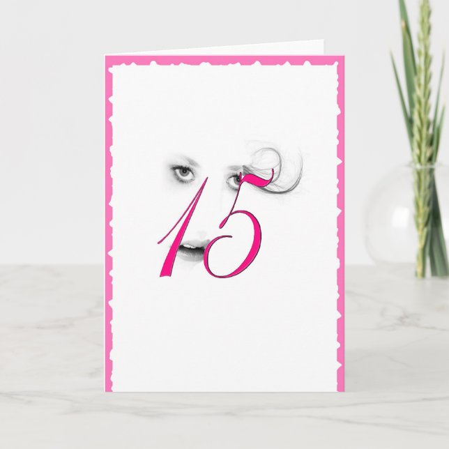 15 Year Old Girl Pink Greeting Card (Front)