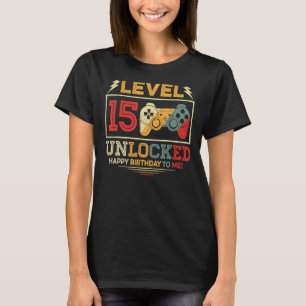 15 Year Old   Level 15 Unlocked 15th Birthday Boy  T-Shirt
