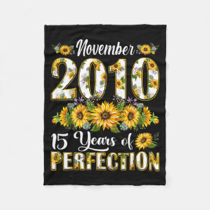 15 Year Old November 2010 Sunflower 15th Birthday  Fleece Blanket