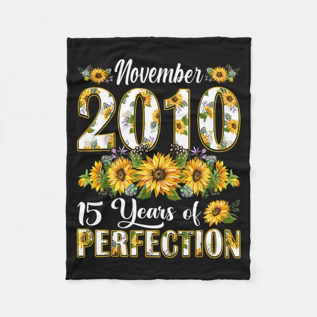 15 Year Old November 2010 Sunflower 15th Birthday  Fleece Blanket (Front)