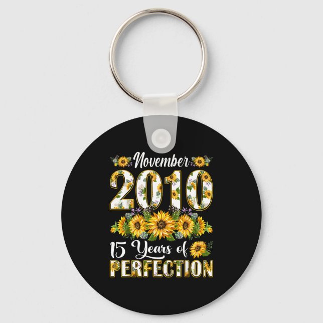 15 Year Old November 2010 Sunflower 15th Birthday  Key Ring (Front)