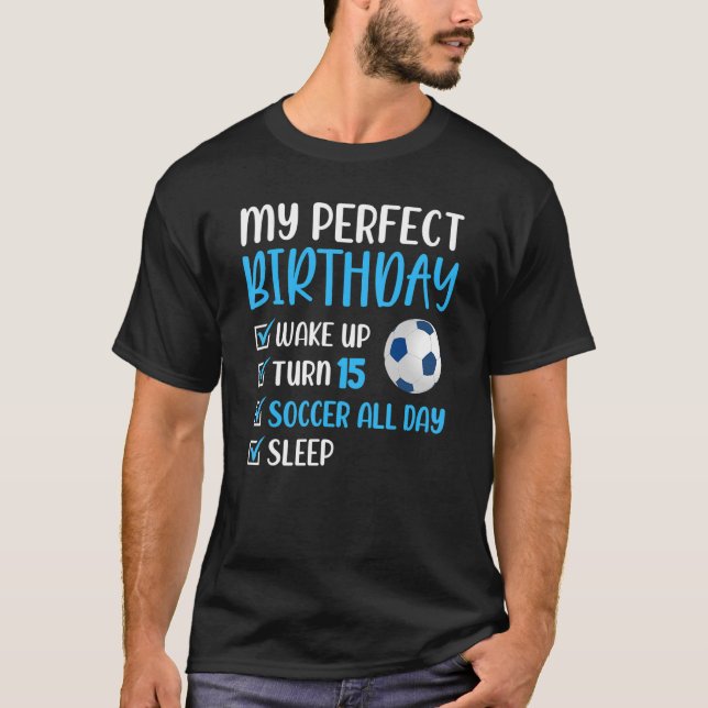 15 Year Old Soccer Birthday Party 15th Boy Footbal T-Shirt (Front)