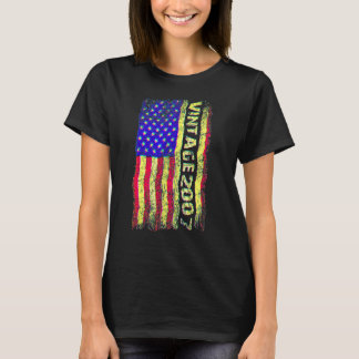 15 Year Old  Vintage 2007 American Flag 15th Birth T-Shirt