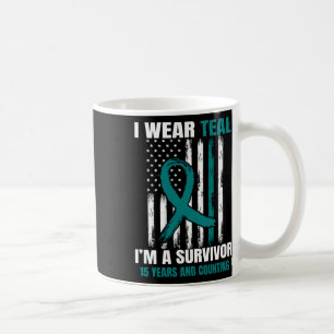 15 Year Ovarian Cancer Survivor Gifts Teal Awarene Coffee Mug